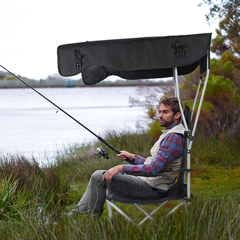 Arlmont & Co. Minodor Portable Lounge Chair Camping Chair with Umbrella